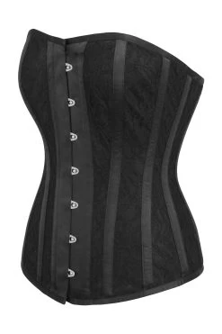 Longline Überbrust-Korsett Aus Schwarzem Satin Mit Overlay Aus Spitze Im Edwardianischen Stil -Corset Story BC 0093