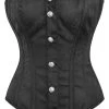 Überbrust-Korsett Aus Schwarzem Brokat Mit Vorderem Reißverschluss Und Zierknöpfen