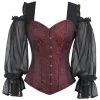 Korsett-Oberteil Aus Schwarz-rotem Brokat Mit Langen Chiffon-Ärmeln