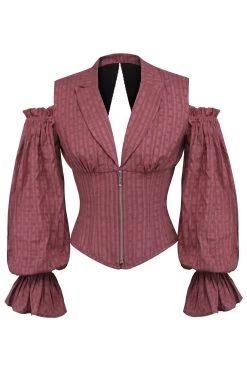 Korsett-Oberteil In Terrakotta Mit Vorderem Reißverschluss Und Langen Ärmeln