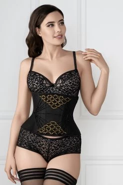 Couture-Unterbrust-Korsett Waspie, Verziert, Schwarz 21 Couture-Unterbrust-Korsett Waspie, Verziert, Schwarz -Corset Story CD 924 FRONT CLOSE