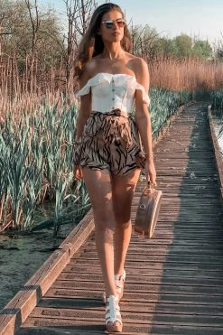 Korsett-Oberteil Mit Geradem Ausschnitt Und Schulterfreien Ärmeln, Baumwolle, Weiß -Corset Story CSFT101 website 1