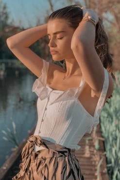 Korsett-Oberteil Mit Geradem Ausschnitt Und Schulterfreien Ärmeln, Baumwolle, Weiß -Corset Story CSFT101 website 4