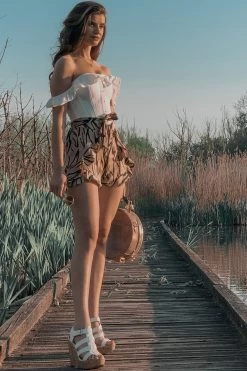 Korsett-Oberteil Mit Geradem Ausschnitt Und Schulterfreien Ärmeln, Baumwolle, Weiß -Corset Story CSFT101 website 5