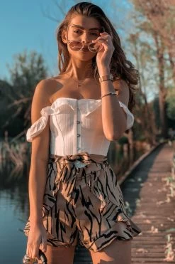 Korsett-Oberteil Mit Geradem Ausschnitt Und Schulterfreien Ärmeln, Baumwolle, Weiß -Corset Story CSFT101 website 9