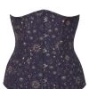Mystisches Longline Unterbrust-Korsett Mit Sonnensystem-Muster In Indigo Und Gold