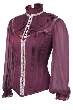 Korsettoberteil Mit Puffärmeln, Dunkle Pflaume