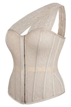 Emmeline Champagnerfarbenes Überbrustkorsett Aus Satin Und Spitze Mit Raffinierter Einseitiger Schulterausführung 5 Emmeline Champagnerfarbenes Überbrustkorsett Aus Satin Und Spitze Mit Raffinierter Einseitiger Schulterausführung -Corset Story LO 0123