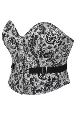 Luella Ein Samtweißes Bauchfreies Überbrustkorsett Aus Bedruckter Baumwolle Mit Dem Motiv „Alençon“ Und Fächerschnürung -Corset Story LO 0163