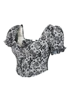 Zadie Ein Samtweißes Korsettoberteil Mit Dem Muster „Alençon“ Aus Stretch-Baumwolle Und Mit Puffärmeln -Corset Story LO 0203