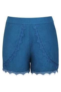 Agatha Blaugrüne Shorts Aus Viskose, Mit Spitzenbesatz