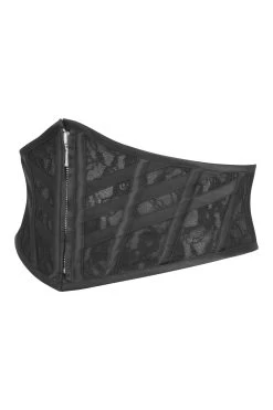 Josie Black Satin And Lace Waspie Belt With Fan Lacing -Corset Story LO 0633