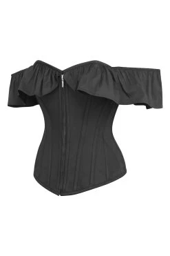 Marigold – Schwarzes Baumwoll-Korsett-Top Mit Rüschenärmeln -Corset Story SC 0333