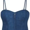 Delia – Ein Blaues Korsett Aus Chambray-Stoff Mit Spaghetti-Trägern