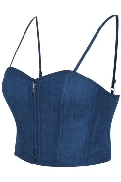 Delia – Ein Blaues Korsett Aus Chambray-Stoff Mit Spaghetti-Trägern -Corset Story SC 046 side