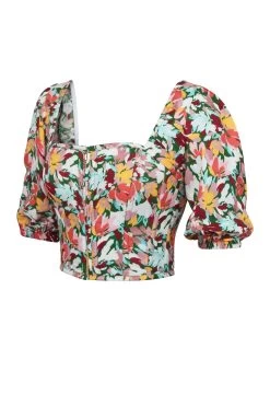 Fern Auffällig Geblümtes, Kurzes Korsett Aus Viskose Mit Puffärmeln -Corset Story SC 0483