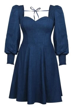Sunflower – Ein Blaues Chambray-Korsettkleid Mit Langen Ärmeln