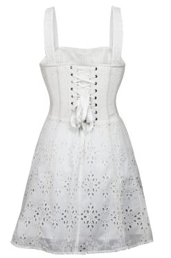Veronica – Ein Weißes Baumwoll-Korsettkleid Mit „Broderie Anglaise“-Muster Und Trägern -Corset Story SC 070B