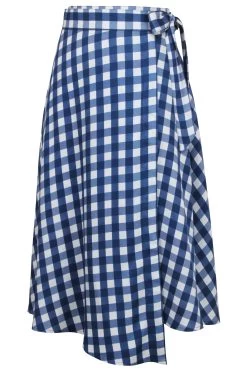 Agapanthus Asymmetrischer Wickelrock Aus Viskose, Mit Blauem Karomuster -Corset Story SC 0943