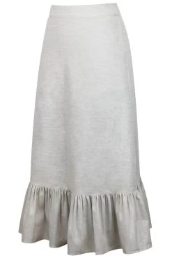 Olive – Ein Hellbeiger, Mittellanger Rock Aus Einer Leinenstoffmischung Mit Rüschensaum -Corset Story SC 1003