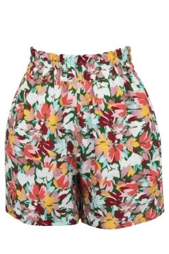 Calla – „Paperbag“-Shorts Mit „Floral Explosion“-Muster Aus Elastischem Viskosestoff