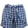 Daisy Viskose-Shorts Mit Blauem Vichykaromuster, Rüschensaum Und Bindegürtel