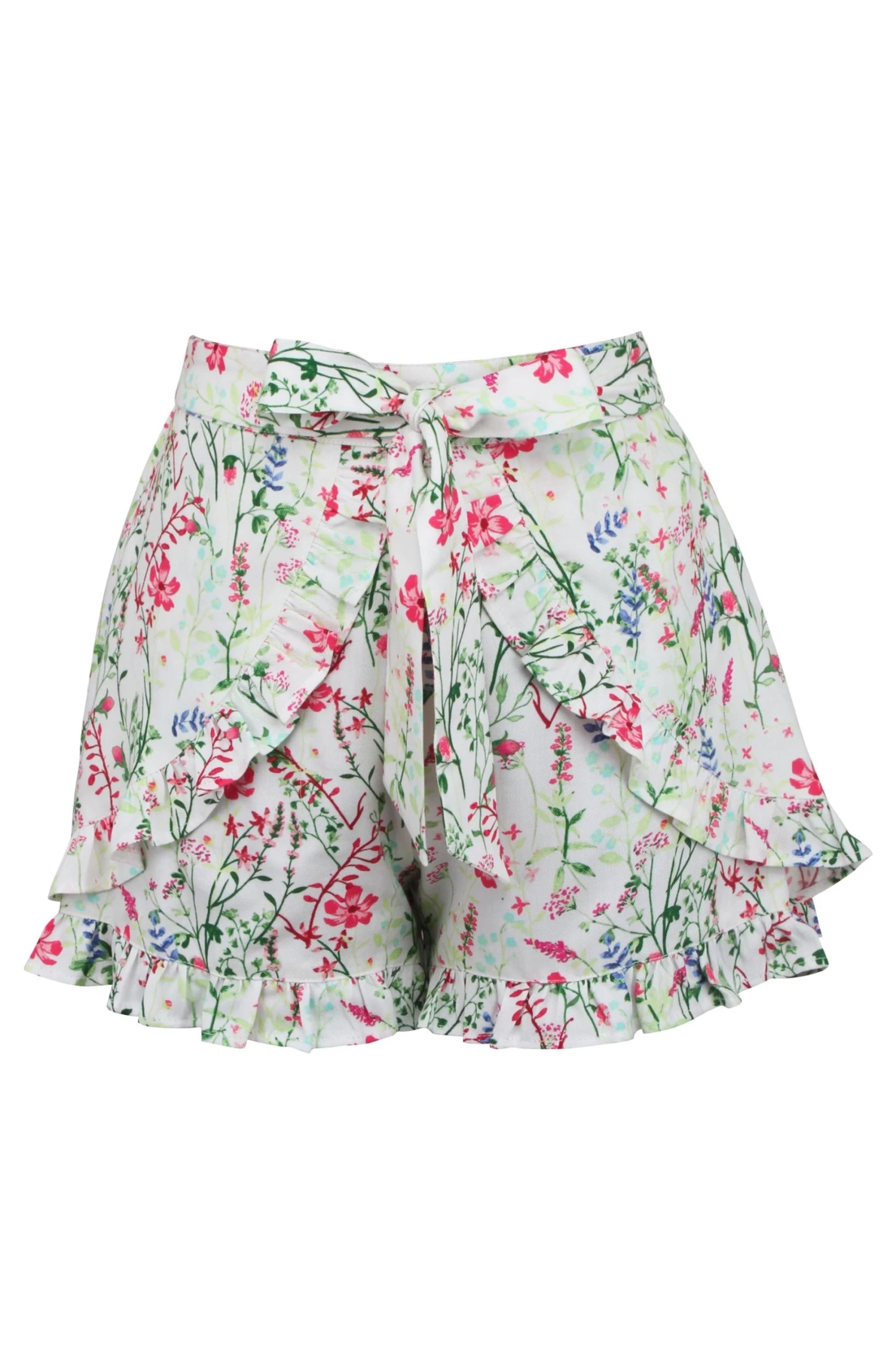 Daisy – Wiesengrüne Shorts Aus Viskose Mit Rüschensaum Und Gürtel Zum Selbstbinden 1 Daisy – Wiesengrüne Shorts Aus Viskose Mit Rüschensaum Und Gürtel Zum Selbstbinden