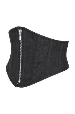 Schwarzes Brokat-Waspie-Korsett Mit Reißverschluss Vorne -Corset Story TE 0233