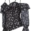 Langärmliges Dunkles Zierliches Blumenprint Korsettoberteil Mit Cold Shoulder