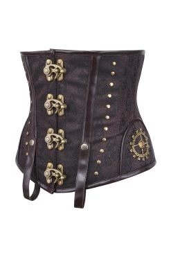 Steampunk Unterbrust-Korsett Aus Hellbraunem Kunstleder Mit Schnallen Im Vintage-Stil -Corset Story WTS2213
