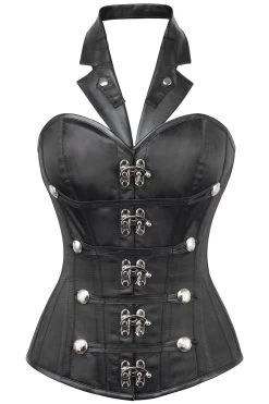 PVC Steampunk Neckholder-Korsett Mit Tuxedo-Revers