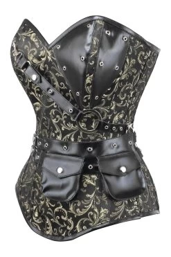 Schwarzes Und Goldenes Langes Steampunk Korsett -Corset Story WTS2303
