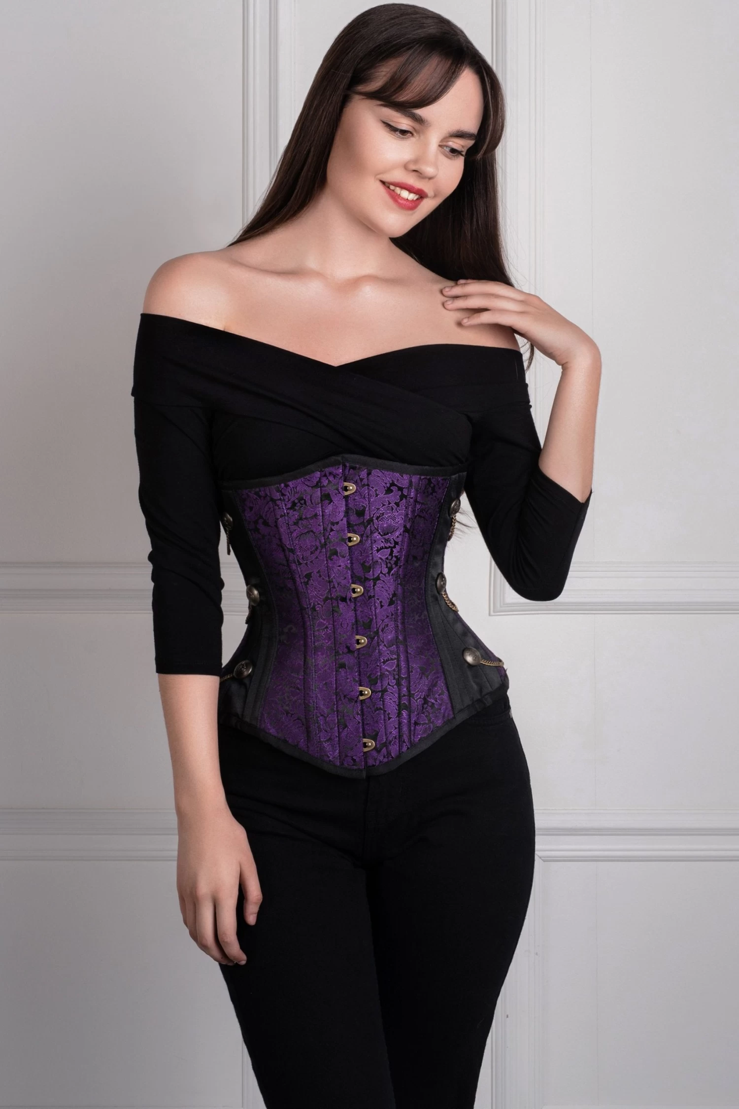 Longline Steampunk Unterbrust-Korsett In Lila 1 Longline Steampunk Unterbrust-Korsett In Lila